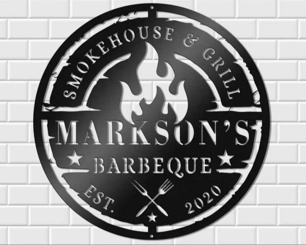 Personalized Metal BBQ Sign Kitchen Wall Art for BBQ Enthusiasts Decor for Outdoor Bar, Grill Lounge & Backyard Pool Unique Gift for Grill Masters Dad