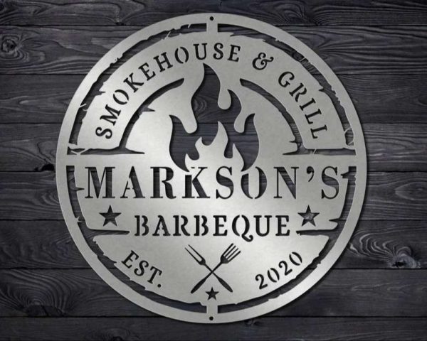 Personalized Metal BBQ Sign Kitchen Wall Art for BBQ Enthusiasts Decor for Outdoor Bar, Grill Lounge & Backyard Pool Unique Gift for Grill Masters Dad