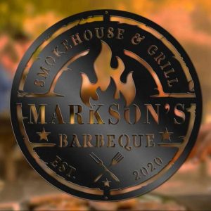 Personalized Metal BBQ Sign Kitchen Wall Art for BBQ Enthusiasts Decor for Outdoor Bar Grill Lounge Backyard Pool Unique Gift for Grill Masters Dad 3