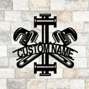 Personalized Metal Plumbing Tools Sign Customized Plumber Name Sign for Garage Wall Art and Repair Tools Metal Decor 1