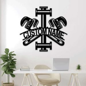 Personalized Metal Plumbing Tools Sign Customized Plumber Name Sign for Garage Wall Art and Repair Tools Metal Decor 2