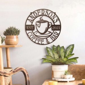 Personalized Metal Sign Coffee Bar Custom Name and Established Year Coffee Shop Decor Home Bar Wall Art Coffee Decoration for Kitchen