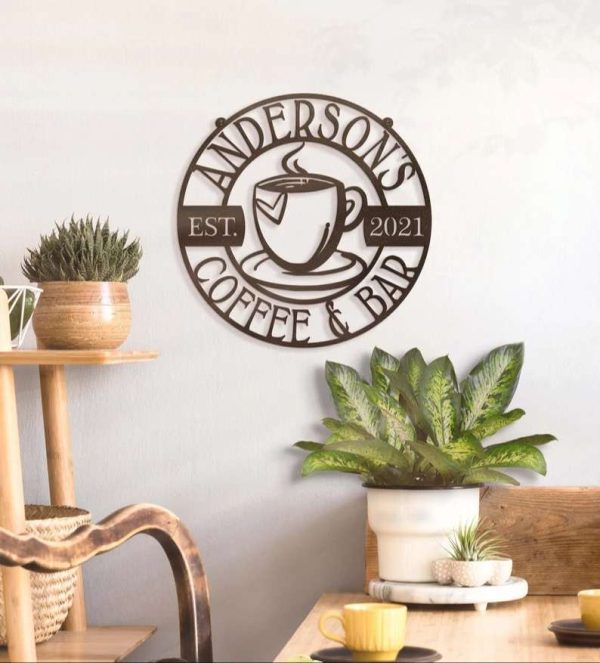 Personalized Metal Sign Coffee Bar Custom Name and Established Year Coffee Shop Decor Home Bar Wall Art Coffee Decoration for Kitchen