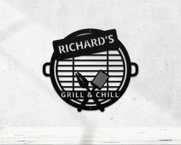 Personalized Metal Sign for Bar and Grill – Ideal for Backyards, Patios, and BBQ Lovers – Great for Father’s Day and Grilling Gifts