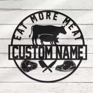 Personalized Metal Wall Art for Butcher Shop Custom Cow and Pig Meat Sign Farmhouse Decor for Steak, Pork Chop, Barbecue, and BBQ Grill