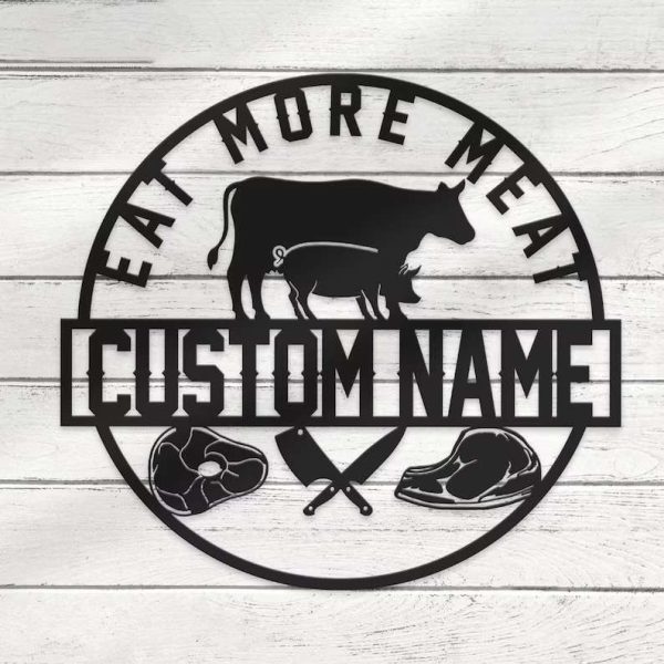 Personalized Metal Wall Art for Butcher Shop Custom Cow and Pig Meat Sign Farmhouse Decor for Steak, Pork Chop, Barbecue, and BBQ Grill