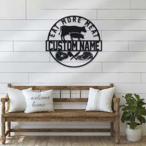 Personalized Metal Wall Art for Butcher Shop Custom Cow and Pig Meat Sign Farmhouse Decor for Steak Pork Chop Barbecue and BBQ Grill 2