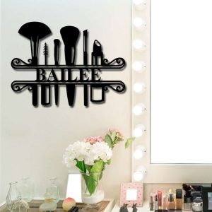 Personalized Monogram Makeup Dorm Room Decor Makeup Artist Name Sign Beauty Salon Custom Metal Sign 1