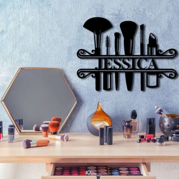 Personalized Monogram Makeup Dorm Room Decor Makeup Artist Name Sign Beauty Salon Custom Metal Sign