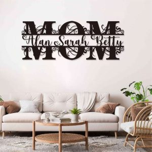 Personalized Mothers Day Metal Sign With Kids Names Home Decor Birthday Gifts 2