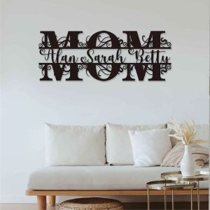 Personalized Mothers Day Metal Sign With Kids Names Home Decor Birthday Gifts 4