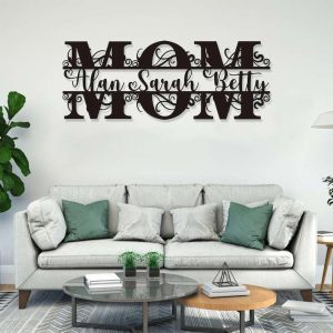 Personalized Mothers Day Metal Sign With Kids Names Home Decor Birthday Gifts 6