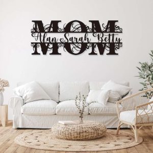 Personalized Mothers Day Metal Sign With Kids Names Home Decor Birthday Gifts