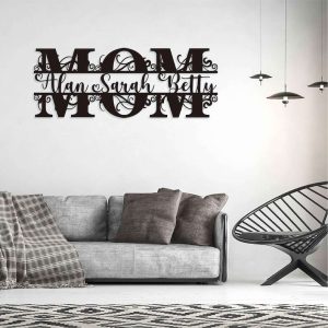 Personalized Mothers Day Metal Sign With Kids Names Home Decor Birthday Gifts 8