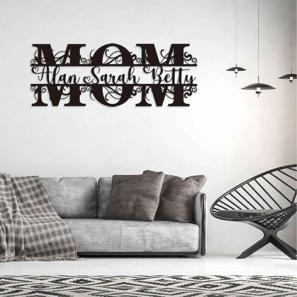 Personalized Mothers Day Metal Sign With Kids Names Home Decor Birthday Gifts