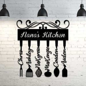 Personalized Nana Kitchen Sign with Grandkid Names Rustic Kitchen Decor Custom Metal Sign 1