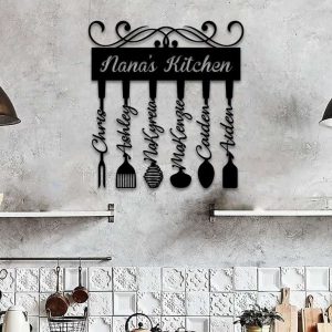 Personalized Nana Kitchen Sign with Grandkid Names Rustic Kitchen Decor Custom Metal Sign