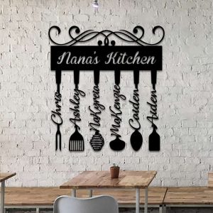 Personalized Nana Kitchen Sign with Grandkid Names Rustic Kitchen Decor Custom Metal Sign 3