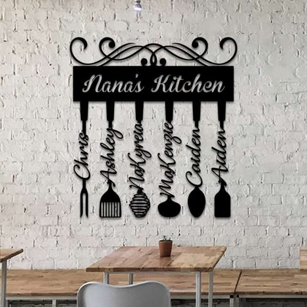 Personalized Nana Kitchen Sign with Grandkid Names Rustic Kitchen Decor Custom Metal Sign