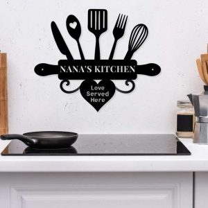 Personalized Nana Mom Kitchen Love Served Daily Custom Metal Sign Kitchen Wall Decor Mother’s Day Gift