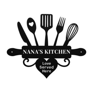 Personalized Nana Mom Kitchen Love Served Daily Custom Metal Sign Kitchen Wall Decor Mother’s Day Gift