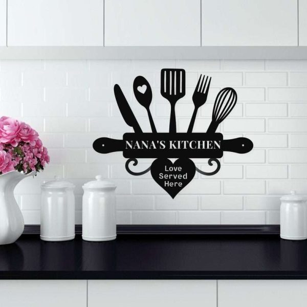 Personalized Nana Mom Kitchen Love Served Daily Custom Metal Sign Kitchen Wall Decor Mother’s Day Gift