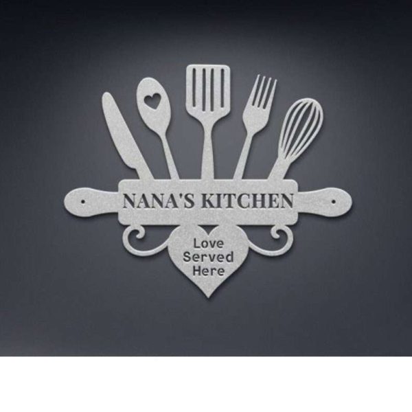 Personalized Nana Mom Kitchen Love Served Daily Custom Metal Sign Kitchen Wall Decor Mother’s Day Gift