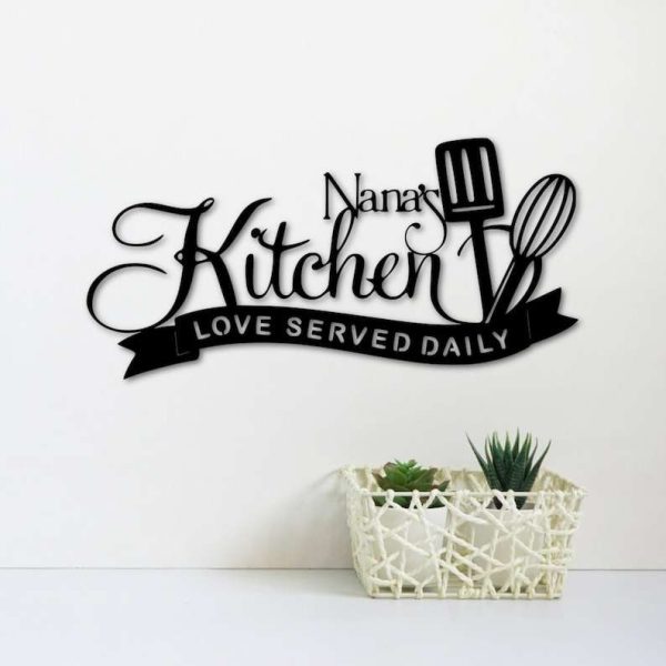 Personalized Nana Mom Kitchen Love Served Daily Custom Metal Sign