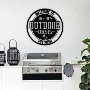 Personalized Outdoor Oasis Sign Patio Metal Sign Welcome Sign, Sign For Backyard, Pool Oasis, Kitchen Outdoor Home Decor