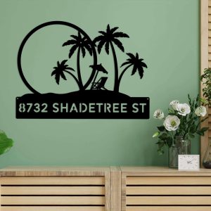 Personalized Palm Tree House Number Address Metal Sign Tropical Outdoor Sign Beach House Decor Pool Lake Sign Housewarming Gift 2