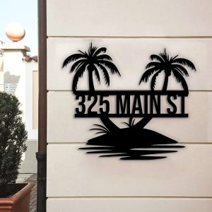 Personalized Palm Tree House Number Address Sign Tropical Outdoor Sign Beach House Decor Lake Pool Sign 1