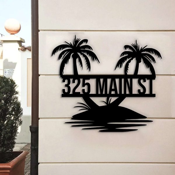 Personalized Palm Tree House Number Address Sign Tropical Outdoor Sign Beach House Decor Lake Pool Sign