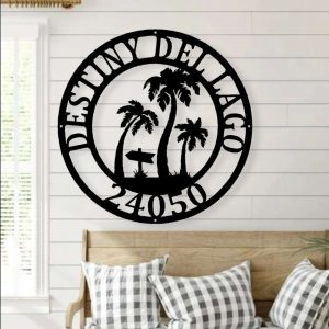 Personalized Palm Tree Metal Sign Beach Decor Beach House Sign Housewarming Gift