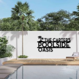 Personalized Palm Tree Oasis Sign Metal Sign Outdoor Patio Decor Poolside Home Beach Decor Housewarming Gift