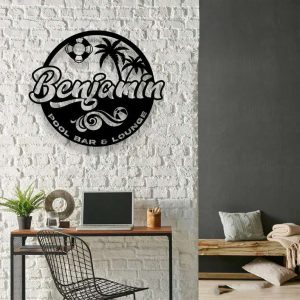 Personalized Palm Tree Pool Bar Sign Tropical Patio Name Metal Sign Home Decor Tiki Bar Oasis Decoration Housewarming Gift 1