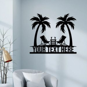 Personalized Palm Trees Beach Sign Beach House Metal Wall Art Summer Decor 1 Copy