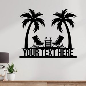 Personalized Palm Trees Beach Sign Beach House Metal Wall Art Summer Decor 3 Copy