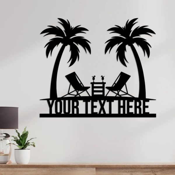 Personalized Palm Trees Beach Sign Beach House Metal Wall Art Summer Decor