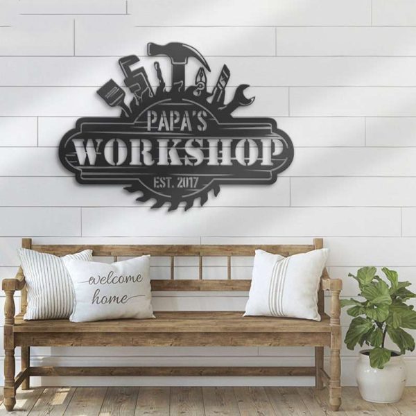 Personalized Papa Workshop Sign Garage Custom Metal Signs Mechanic Repair Decoration Birthday Gifts Fathers Day Gifts