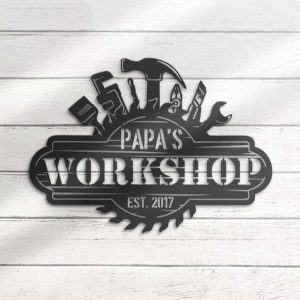 Personalized Papa Workshop Sign Garage Custom Metal Signs Mechanic Repair Decoration Birthday Gifts Fathers Day Gifts