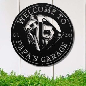 Personalized Papas Garage Sign Welcome Sign Workshop Custom Metal Signs Dads Gifts Grandpas Gifts