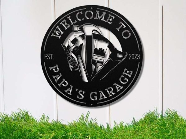 Personalized Papas Garage Sign Welcome Sign Workshop Custom Metal Signs Dads Gifts Grandpas Gifts