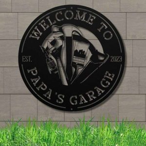 Personalized Papas Garage Sign Welcome Sign Workshop Custom Metal Signs Dads Gifts Grandpas Gifts 2