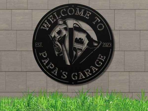 Personalized Papas Garage Sign Welcome Sign Workshop Custom Metal Signs Dads Gifts Grandpas Gifts