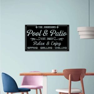 Personalized Pool And Patio Metal Sign Backyard Pool Sign Farmhouse Decor Housewarming Gift