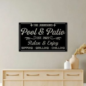 Personalized Pool And Patio Metal Sign Backyard Pool Sign Farmhouse Decor Housewarming Gift 4