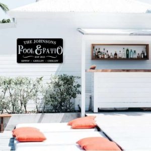 Personalized Pool And Patio Metal Sign Outdoor Pool Sign Swimming Pool Patio Home Decor Housewarming Gift