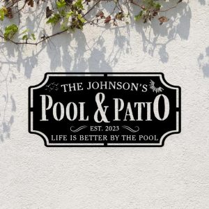 Personalized Pool And Patio Sign Swimming Pool Decor Backyard Pool Decor Outdoor Farmhouse Home Decor Housewarming Gift 4