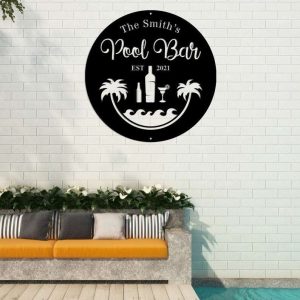 Personalized Pool Bar Sign Poolside Paradise Metal Sign Pool Gift Sign And Decor For Backyard Swimming Pool Outdoor 1