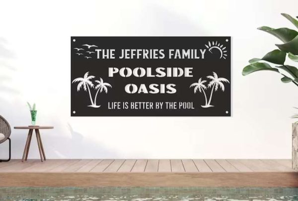 Personalized Pool Bar Signs Poolside Oasis Metal Sign Poolside Family Name Sign Outdoor Pool Sign Poolside Decor